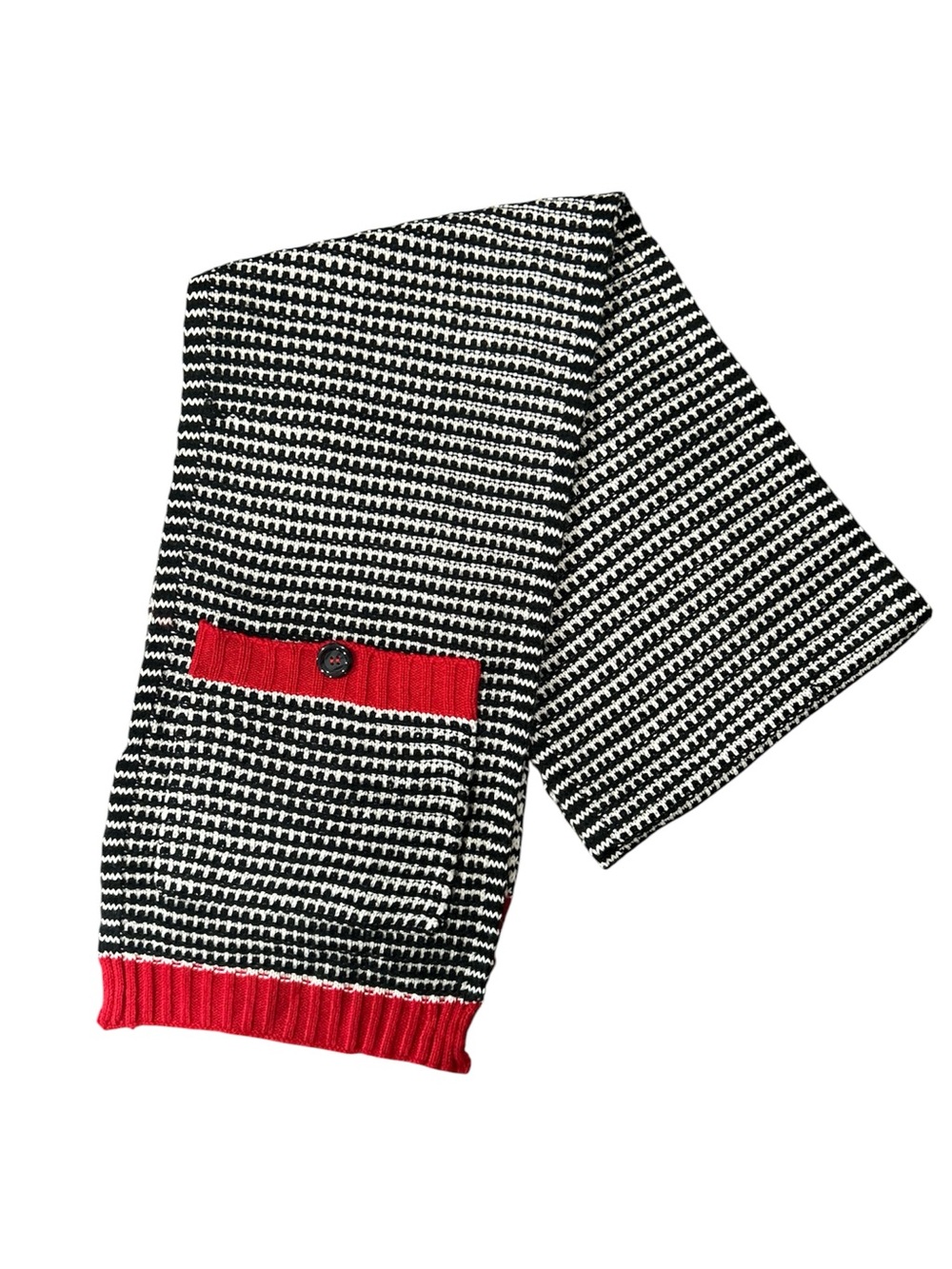 Kensie Black and White Knit Scarf with Red Trim and Pockets 72x10